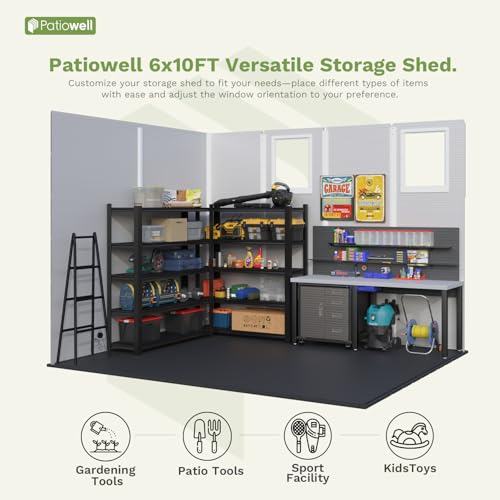 Patiowell 6 x 8 FT Plastic Outdoor Storage Shed with Floor, Dark Grey O60190