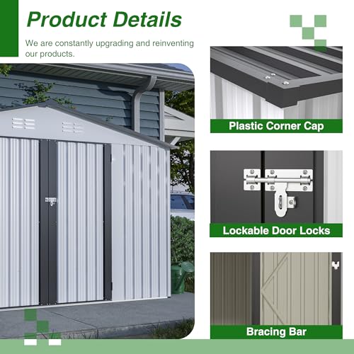 Outdoor Storage Shed 6x4 Ft, Heavy-Duty Resin Tool Shed with Lockable Doors Z7258