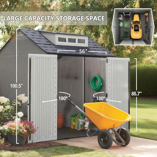 Resin Outdoor Storage Shed with Floor, Weatherproof, Lockable, Brown, 7x7 FT S969