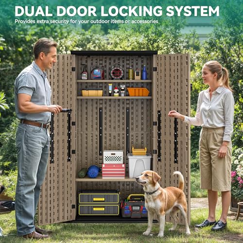 YITAHOME Outdoor Storage Cabinet with 2 Shelves, Waterproof Resin, Lockable, Dark Gray N641