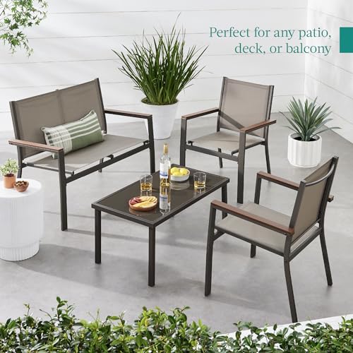 Best Choice Products 4-Piece Textilene Patio Conversation Set with Steel Frame, Taupe/Charcoal T8603