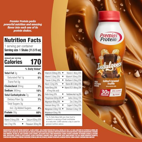 Premier Protein Indulgence Protein Shake, Salted Caramel Truffle, 30g Protein, 11.5 fl oz, Pack of 12 I908221