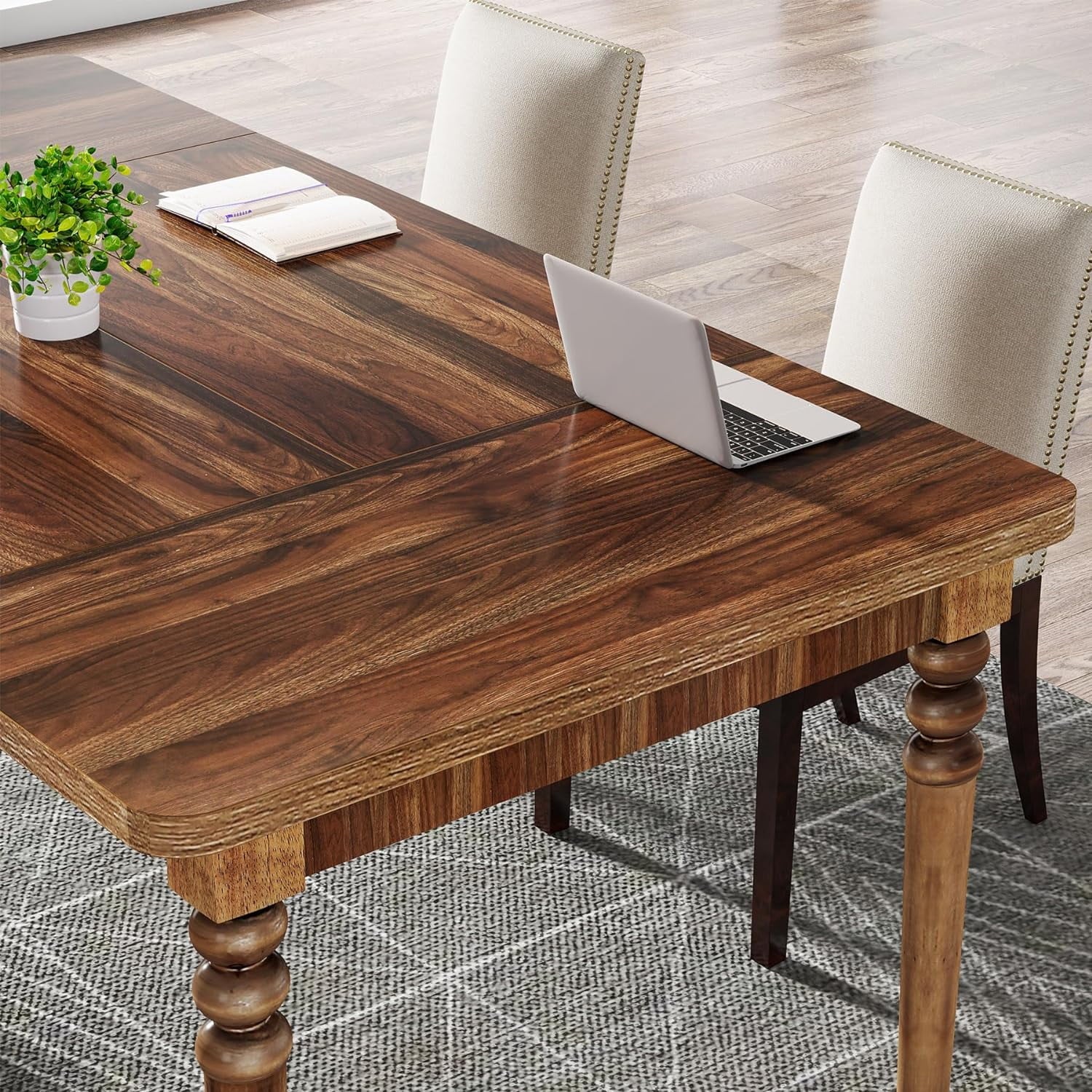 Tribesigns 63-Inch Executive Desk with Solid Wood Legs, Walnut J895