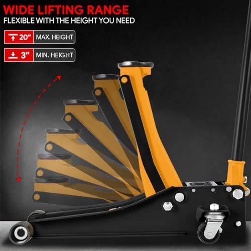 DNA MOTORING Floor Jack 3 Ton Low Profile Heavy Duty Hydraulic Car Jack, Black T11604