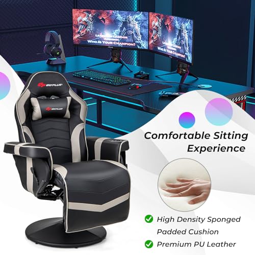 Goplus Massage Gaming Chair, Racing Recliner with Footrest, PU Leather N121