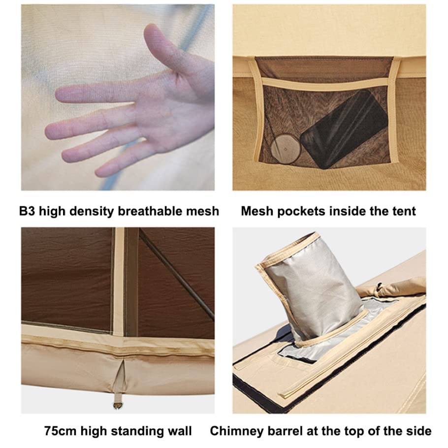 Canvas Bell Tent with Stove Jack, 4 Season Waterproof Glamping Tent for Family Camping V2307