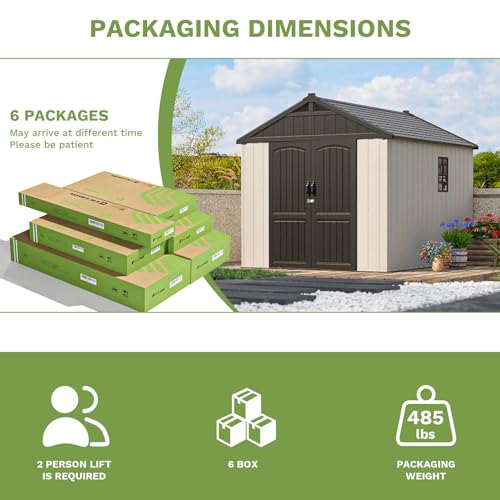 Patiowell 8 x 12 FT Plastic Outdoor Storage Shed with Floor, Window and Lockable Door F41822
