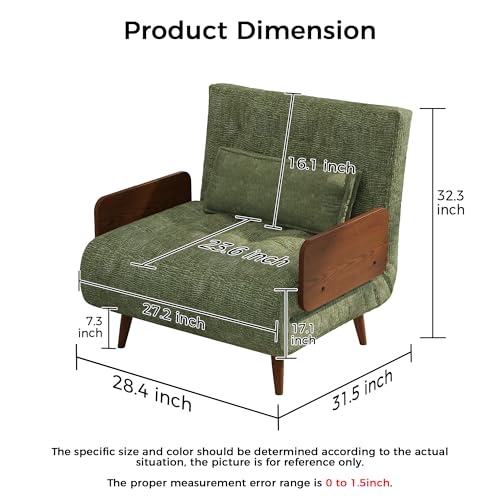 Convertible Chair Bed Sleeper for Adults with Wooden Arms, Linen G638