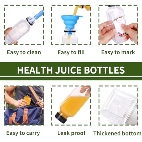 SUPERLELE 12oz Empty Plastic Juice Bottles with Black Tamper Evident Caps, 36 Pack F678