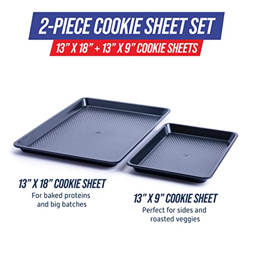 Blue Diamond Bakeware Nonstick 2-Piece Cookie Sheet Baking Pan Set, PFAS-Free, Blue S8870