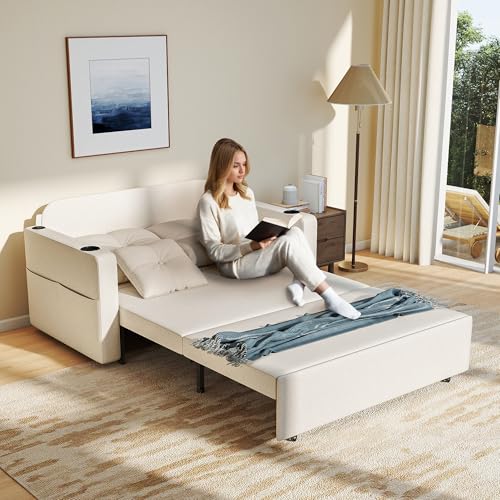 3 in 1 Pull Out Couch Convertible Sleeper Sofa Bed with Cup Holders, Grey U432