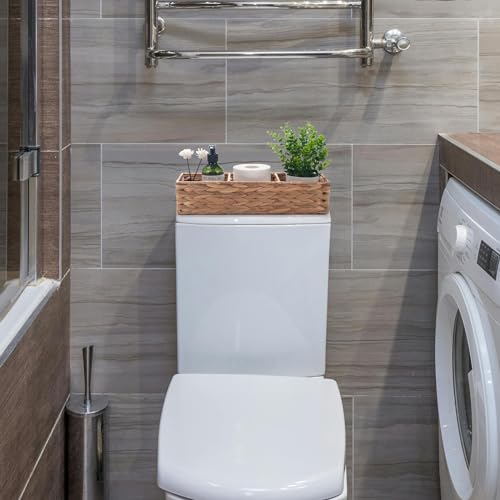 Water Hyacinth Toilet Tank Basket with 3 Dividers for Bathroom Storage Q556