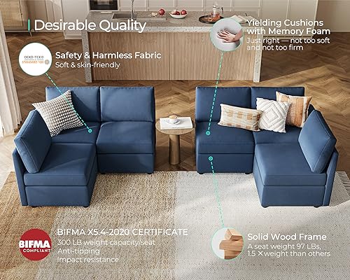 LINSY HOME Modular U Shaped Sectional Sofa with Storage, Blue M8981