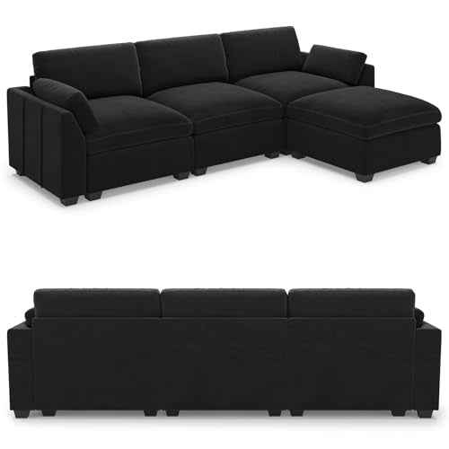 Belffin Extra Large Modular Sectional Sofa, 4-Seater L Shaped Velvet Couch, Black A1471