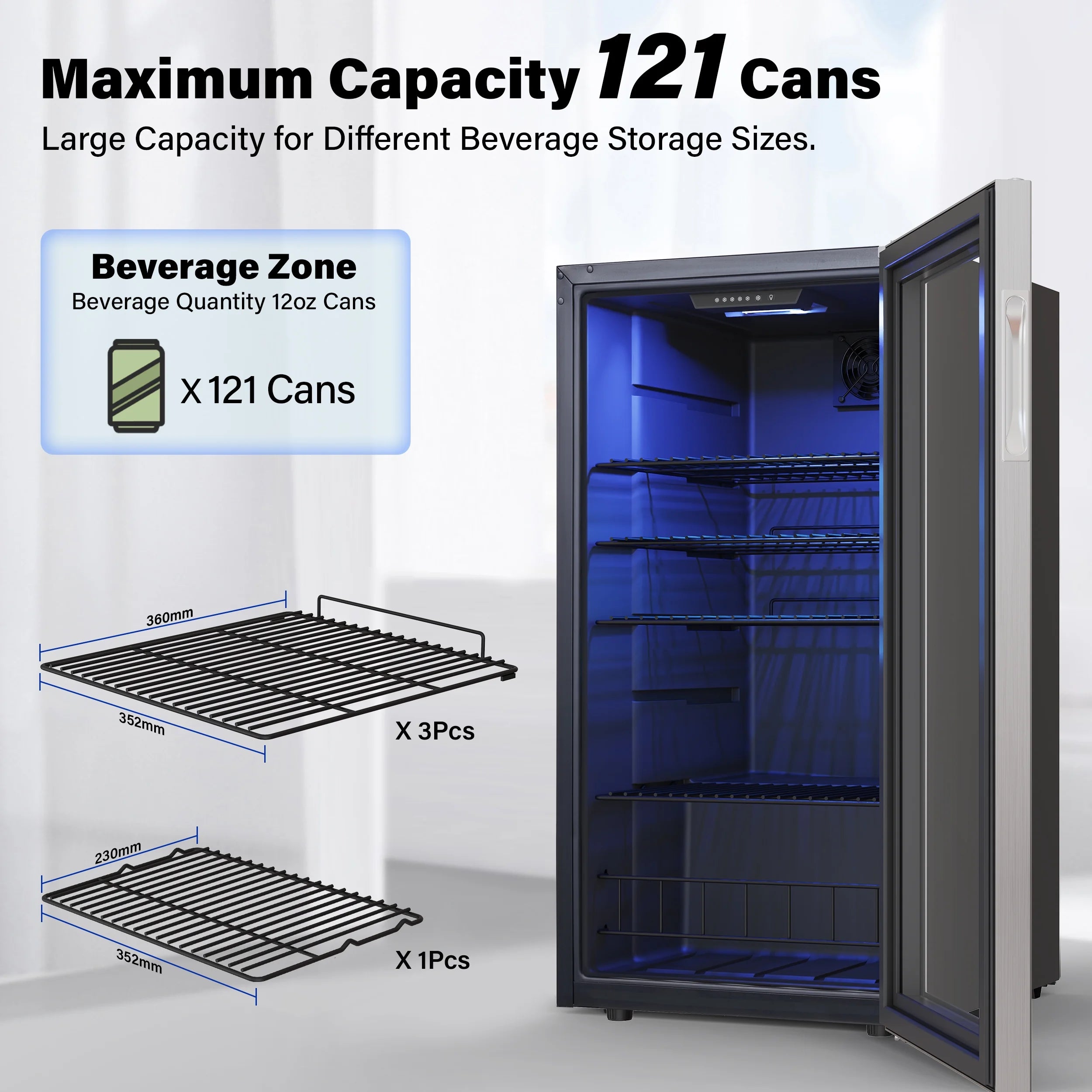Yeego Beverage Refrigerator Cooler, Freestanding Mini Drink Fridge with Glass Door H135