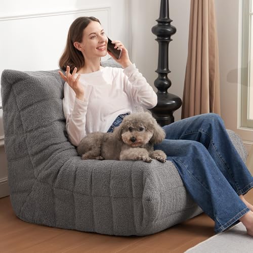 Bean Bag Chair Big Sofa for Adults with Memory Foam, Black Plush A2357