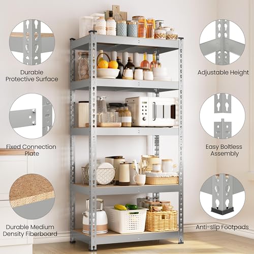 Yaheetech 5-Tier Heavy Duty Garage Shelving Unit, Adjustable Metal Storage Rack, Blue J339478