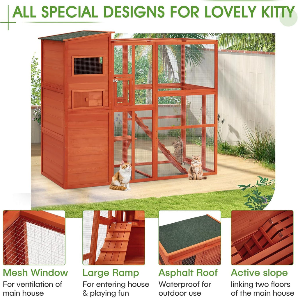 Esright Cat Catio Large Outdoor Cat Enclosure Wooden Walk-in Cage with Platform R49998
