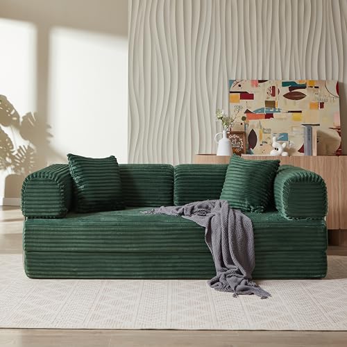 81" Foldable Convertible Sleeper Sofa Bed with Corduroy Upholstery and Pillow S23688