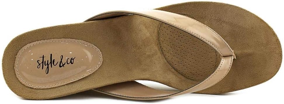 Style & Co. Womens Chicklet Patent Thong Wedge Sandals Beige 10.5 I58514