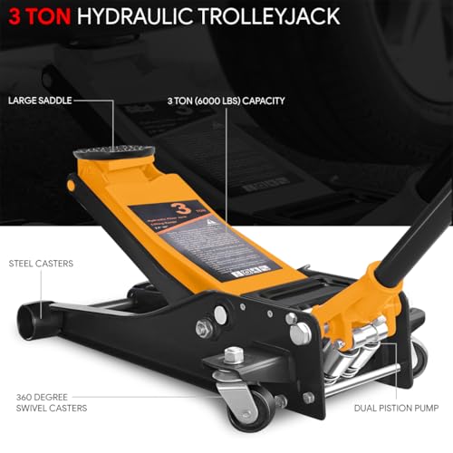 DNA MOTORING Floor Jack 3 Ton Low Profile Heavy Duty Hydraulic Car Jack, Black T11604