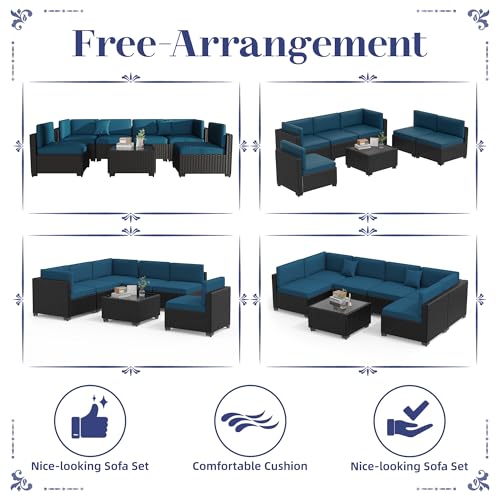 KIGOTY Patio Furniture Set 7 Pieces Outdoor Sectional Sofa with Cushions and Glass Coffee Table B60021