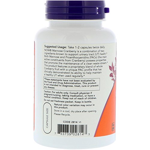NOW Supplements Mannose Cranberry Dual Action, 90 Veg Capsules G204930