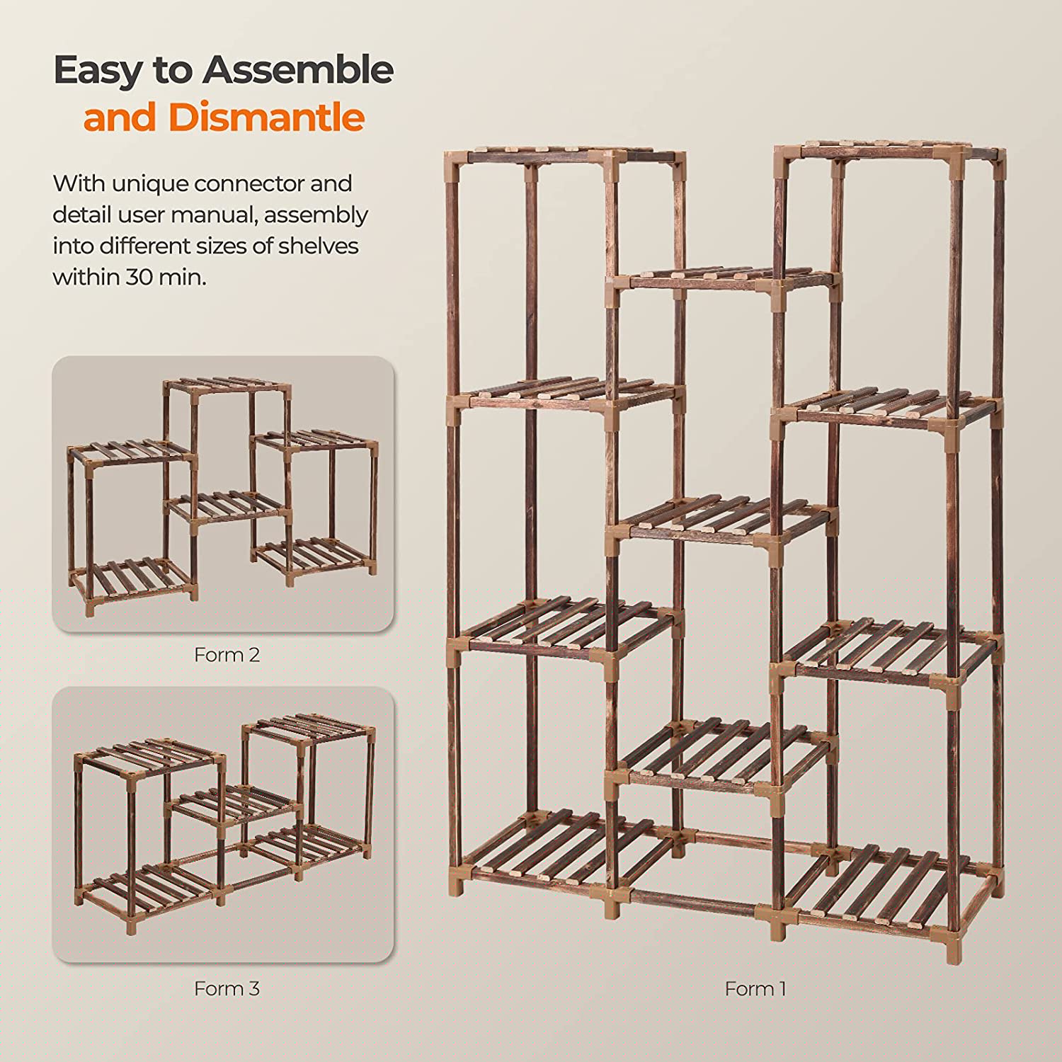 Homroll Plant Stand, Wood, 11-Tier Tall for Indoor Outdoor G909652