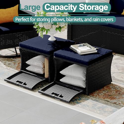6 Piece Wicker Patio Furniture Set with Swivel Recline Chairs and Storage Ottoman X6280