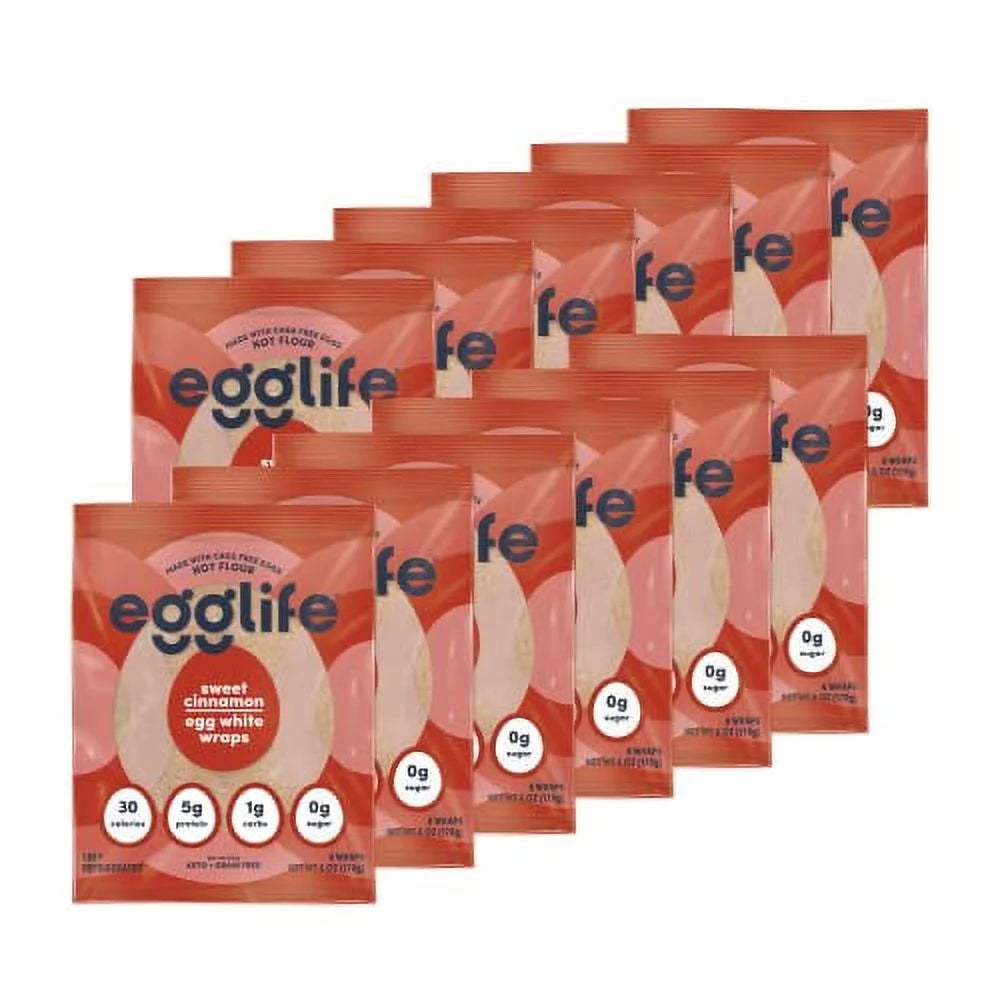 egglife egg white wraps, Sweet Cinnamon, Egg White Wraps, 72 Total Wraps (12-6 Packs) - Gluten Free, Dairy Free, No Flour, Sugar Free, Keto Friendly, Paleo, Low Net Carb, Protein Packed