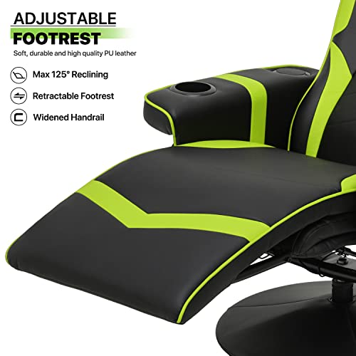 Magshion Massage Gaming Recliner Chair, 360° Swivel PU Leather, Green L9553