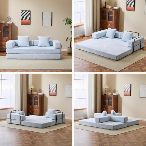 Convertible Floor Sofa Bed with Pillow Back and Armrest, Chenille, Dark Gray N4509