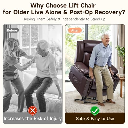 Large Power Lift Chair Recliner for Elderly with Heat and Massage, Dark Brown W500