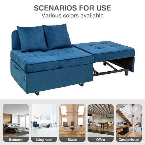 Velvet Convertible Sofa Bed Sleeper Chair with 2 Throw Pillows, Dark Grey U621331