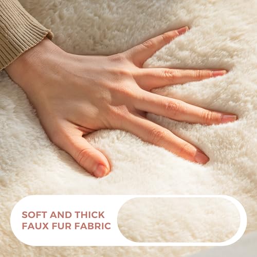 MAXYOYO Floral Shaped Bean Bag Sofa for Adults, Faux Fur, Beige M8911