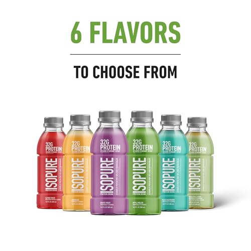 Isopure Zero Carb 32g Clear Protein Drink, Whey Protein Isolate, Blue Raspberry, 12 Pack B35019