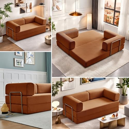 Convertible Floor Sofa Bed with Pillow Back and Armrest, Chenille, Dark Gray N4509