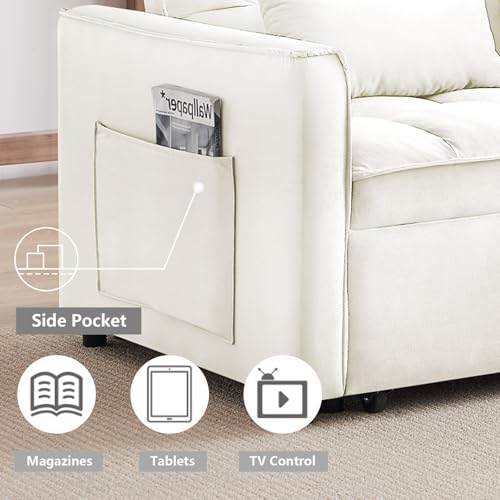 3 in 1 Convertible Sleeper Sofa Bed Futon with Adjustable Backrest, Velvet, Black Q74350