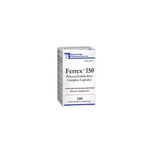Breckenridge Ferrex 150 Polysaccharide Iron Complex Capsules, 100 Count (Pack of 2) I57369