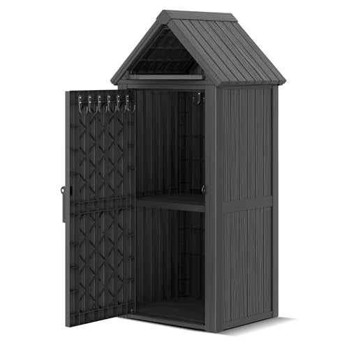 Outdoor Resin Storage Shed with Removable Shelves and Lock Ring, Black S55288