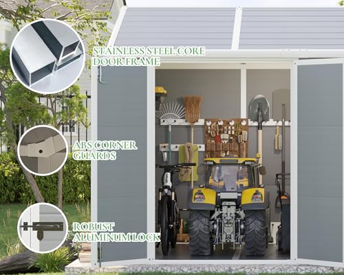 Outdoor Resin Storage Shed with Floor, Windows & Air Vents, Grey X450