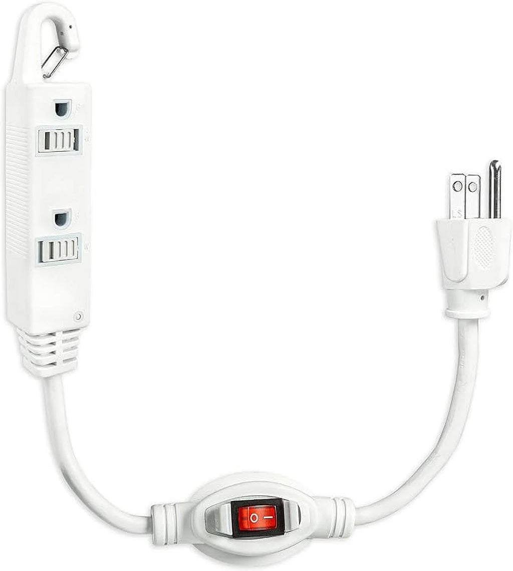 Iron Forge Inline Extension Cord with On/Off Switch 1 FT 3 Outlets with Hook for Easy Hanging, 16/3 SJTW Multiple Outlets Power Switch, White Household Outlet Electrical Switch with 3 Prong, 10 AMP