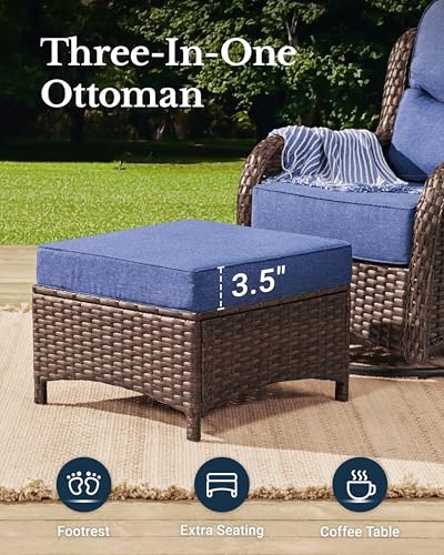 Luxury Patio Furniture Set 7PCS Wicker Conversation Set with Blue Cushions J5390
