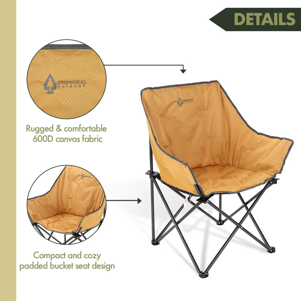 ARROWHEAD OUTDOOR Portable Folding Camping Quad Chair, Steel Frame, 250lbs Capacity, Tan B747798