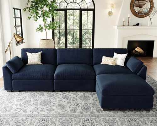 Belffin Extra Large Modular Sectional Sofa, 4-Seater L Shaped Velvet Couch, Black A1471