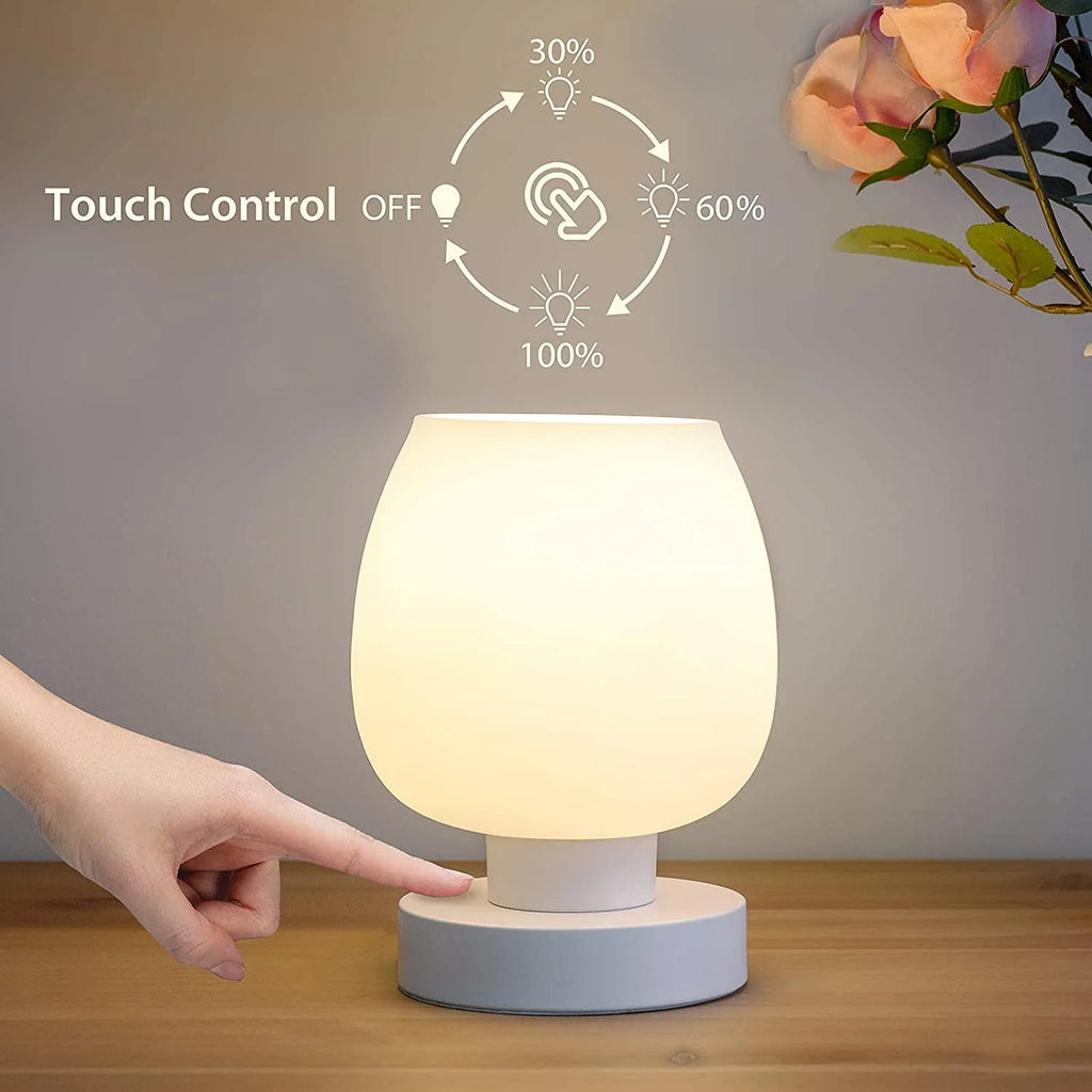 Touch Control Bedside Lamp with Glass Shade, 3-Way Dimmable J488501