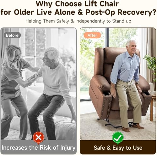 Large Power Lift Chair Recliner for Elderly with Heat and Massage, Dark Brown W500