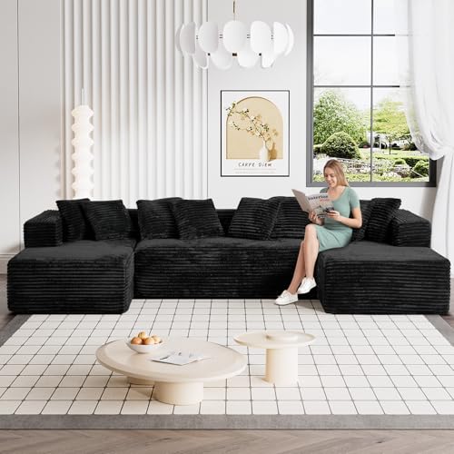 131" Modular Sectional Sofa Cloud Couch, Corduroy Memory Foam Black O10952