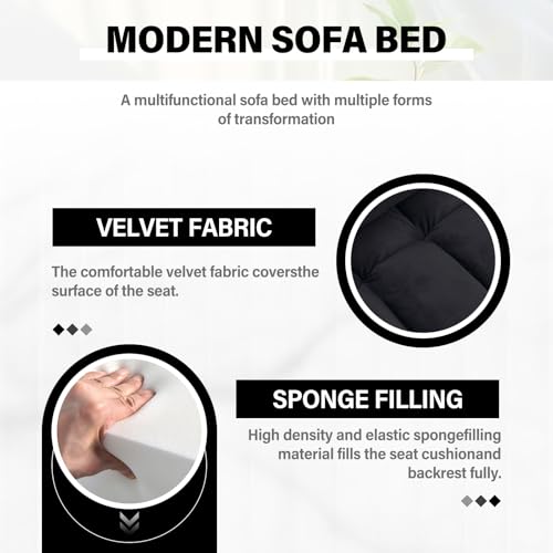 WIIS' IDEA Convertible Sofa Bed 3-in-1 Velvet Sleeper with Adjustable Backrest, Gray L188547