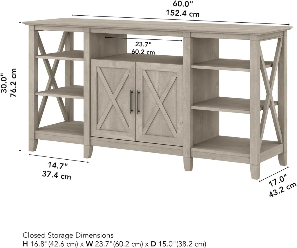 Key West Tall Stand for 65 Inch TV, Farmhouse Entertainment Center, Washed Gray F7941